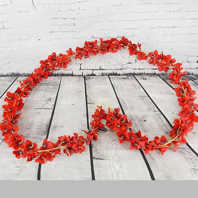 12 Pack Red Wisteria Hanging Flowers Garland, 3.77 Feet Artificial Flower Vines, Fake Wisteria, Artificial Vines Hanging Garland for Backdrop Outdoor Yard Garden Decor