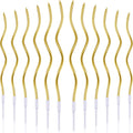 BBTO 12 Pcs Twisted Birthday Candles Spiral Metallic Cupcake Thin Long Cake Candles with Holders for Cake Topper Birthday Wedding Party Anniversary Decor(Gold)