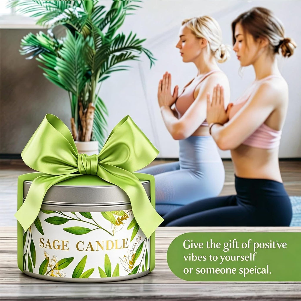 Sage Candles Gift Set, 4 Pack Natural Soy Wax White Sage Smudge Kit with Healing Crystals, House Cleansing & Negative Energy, Spiritual Meditation & Aromatherapy, Housewarming Birthday Self Care Gifts
