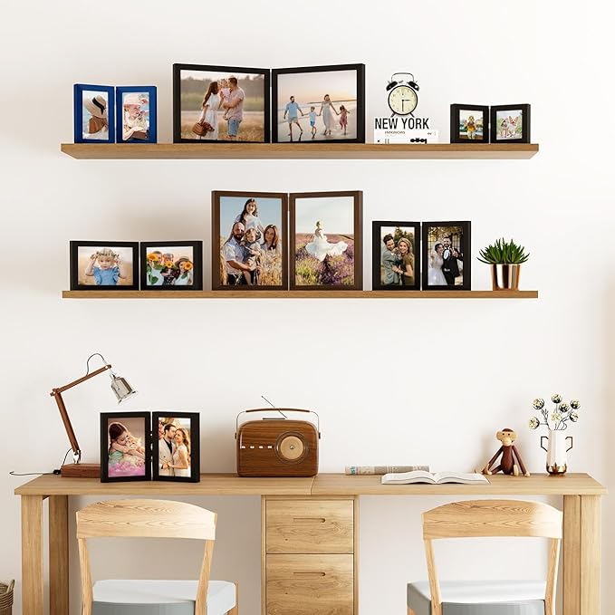 decorUhome Double 5x7 Picture Frame Vertical, Engineered Wood Bifold Photo Frame with Plexiglass for Tabletop Display, 5x7, Royal Blue