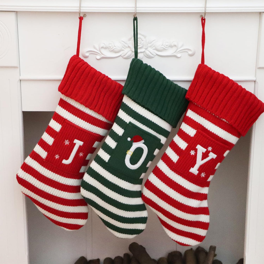 Christmas Stocking Knit Initial Christmas Stockings for Family Farmhouse Monogram Letter Christmas Stockings Christmas Decorations Gift Personalized Stocking Embroidered Letter A