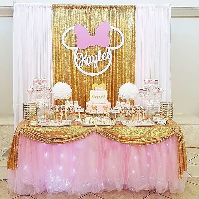 Gold Sequin Backdrop Curtains 2 Panels 2FTx8FT Glitter Gold Photo Backdrop for Wedding Party Stage Decorations