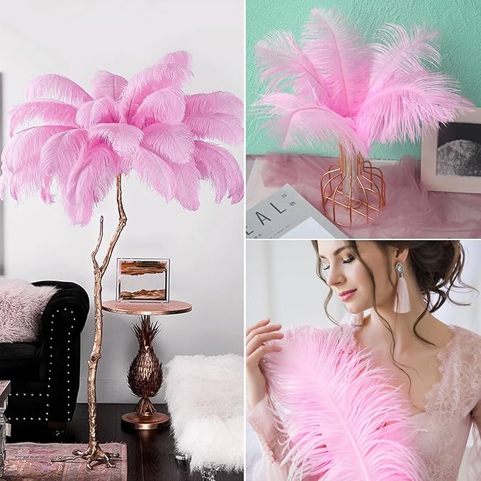 NEWONG 30pcs Pink Ostrich Feathers Natural Bulk 8-10inch(20-25cm) Vase Craft Wedding Home Party Centerpieces Christmas Day Decoration