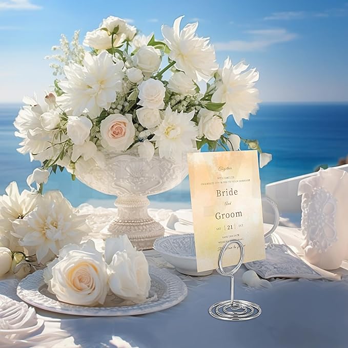 30PCS Table Number Holders Place Card Holder - Photo Holders for Tables, Cards Stand Name Menu Clips, Table Sign Holders for Wedding Anniversary Birthday Party, Silver