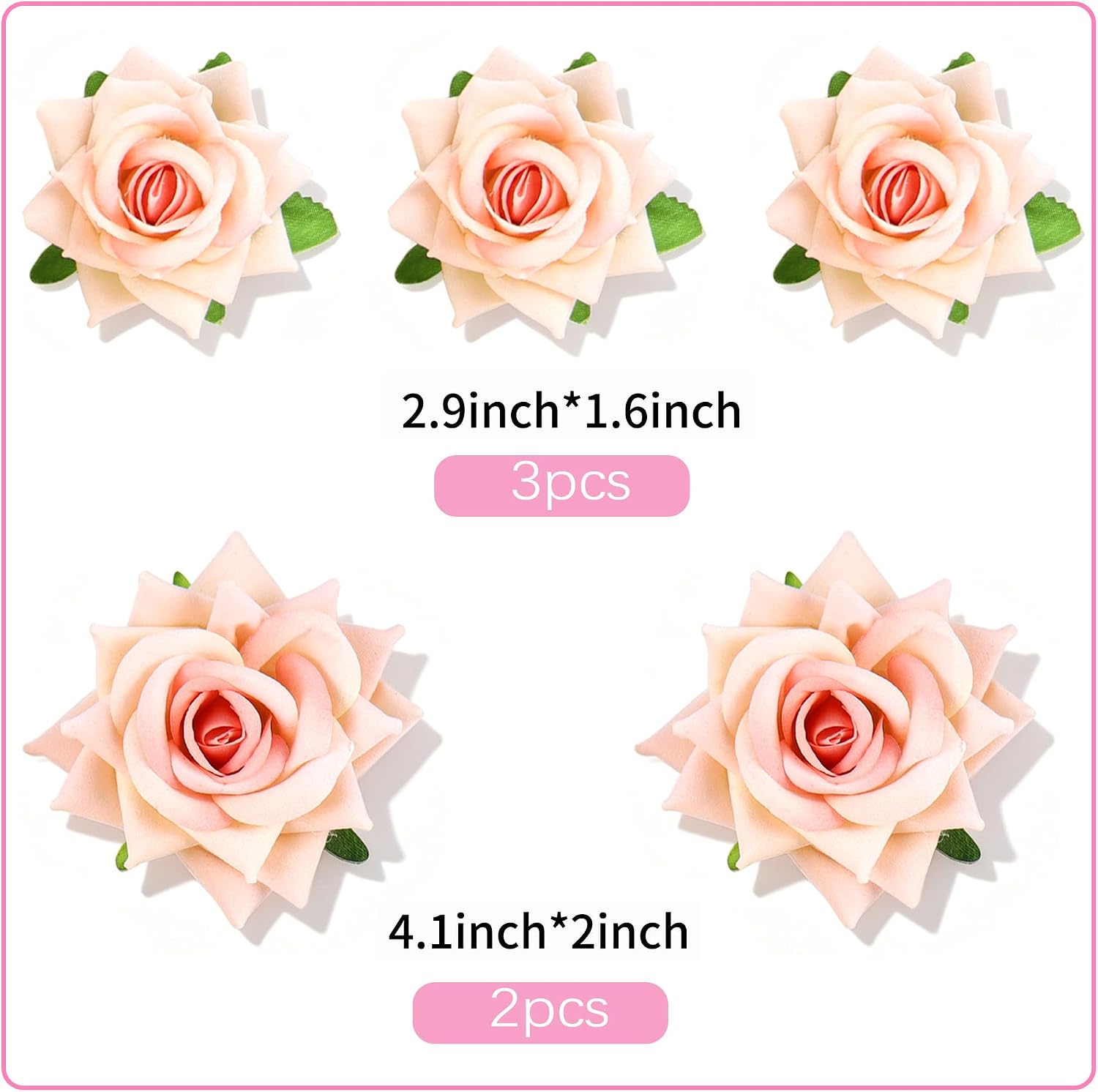 5Pcs Champagne Flower Cake Topper Artificial 3D Flowers Cake Decoration | Artificial Champagne Rose Flower, Different Sizes 3D Flowers Table Decorations,Bridal Shower, Wedding Anniversary Cake Decors