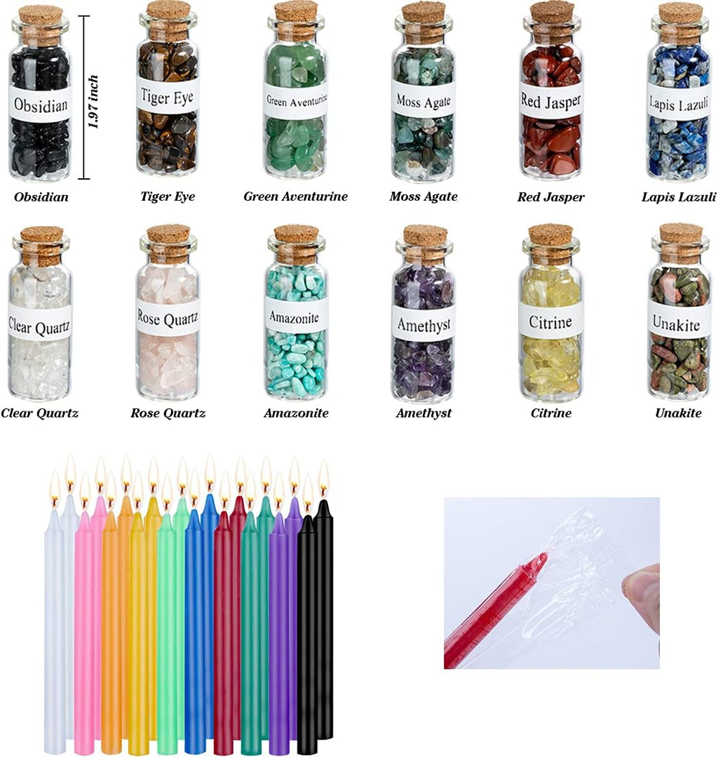KINGBOCH Witchcraft Supplies Box for Wiccan Spells, 61PCS Witchcraft Starter Kit, Spell Candles&Crystals&Dried Herbs& Magic Wand Necklace, Versatile Tools Gifts for Beginner Experienced