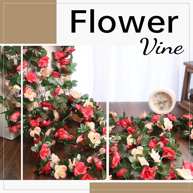 Miracliy 9Pcs 74FT Pink Flower Garland Artificial Rose Arch Vines Fake Spring Floral Garland for Flower Wall Backdrop Wedding Mothers Day Garden Tea Party Decoration