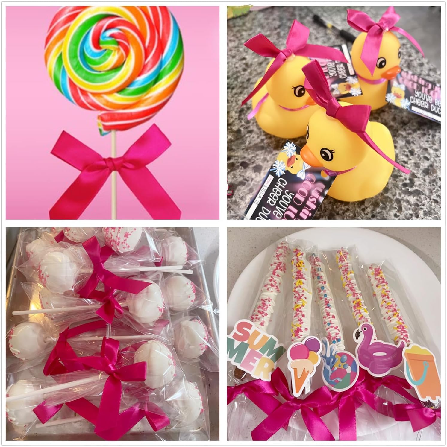60 PCS 3 Inch Rose Pink Twist Tie Bows for Treat Bags, Twist Ties with Bows, Satin Twist Tie Bows for Cake Pop, Pretied Bows with Twist Ties, Bow Ties for Gift Bags, Cookie Bags, Popcorn Bags