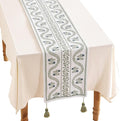 ISAENNE Designer White Elegant Linen Extra Long Table Runner 118 Inches,Chinoiserie Floral Decor Durable Table Runners for Dining Tables,Thanksgiving,Kitchen Tables,Christmas,12"*118"-Mosella D