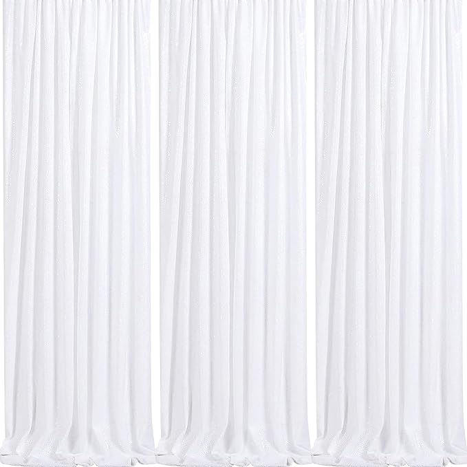 Sparkly Backdrop White Photo Backdground Curtain 3 Pack 2x8ft Sequin Fabric for Birthday Wedding Baby Shower Christmas Party Decorations