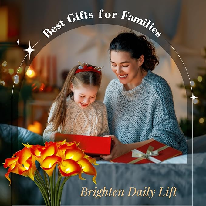 20pcs Artificial Calla Lily Bouquet Lamp Faux Floarl Night Light Real Touch Flower Night Lamp LED Calla Lily Artificial Flower Light for Christmas Gifts Home Kitchen Decor(Orange)