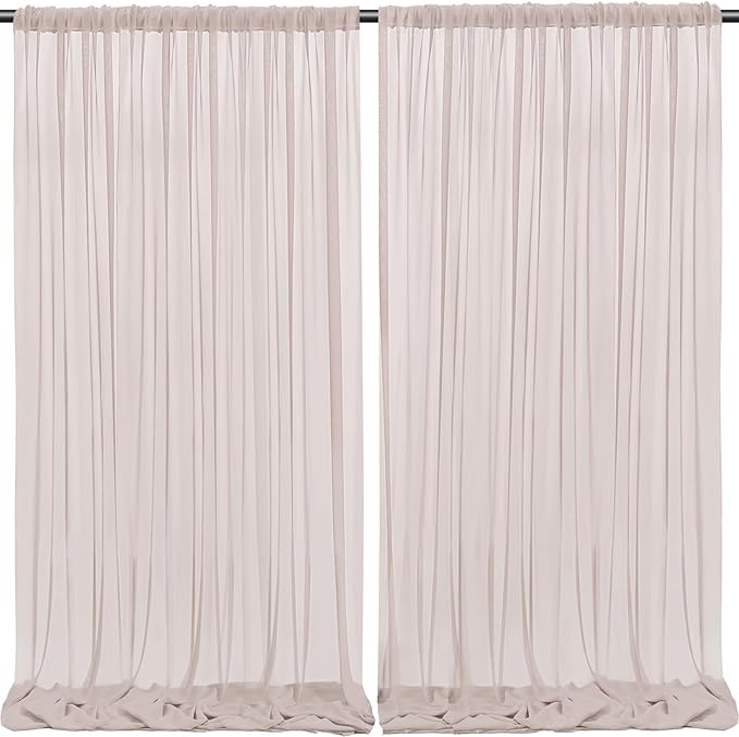 PARTISKY 10ftx10ft Taupe Chiffon Sheer Backdrop Curtains, Wrinkle-Free Wedding Backdrop Drapes for Birthday Party Ceremony Arch Stage Decor Background for Photography 5ft x 10ft,2 Panels
