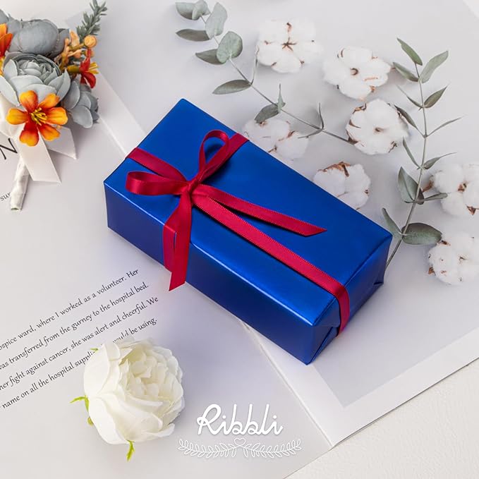 Ribbli Red Satin Ribbon Double Faced Satin 1/4 Inch x Continuous 100 Yards-Red Ribbon for Gift Wrapping Crafts Wedding Decoration Bows Bouquet Floral Arrangement