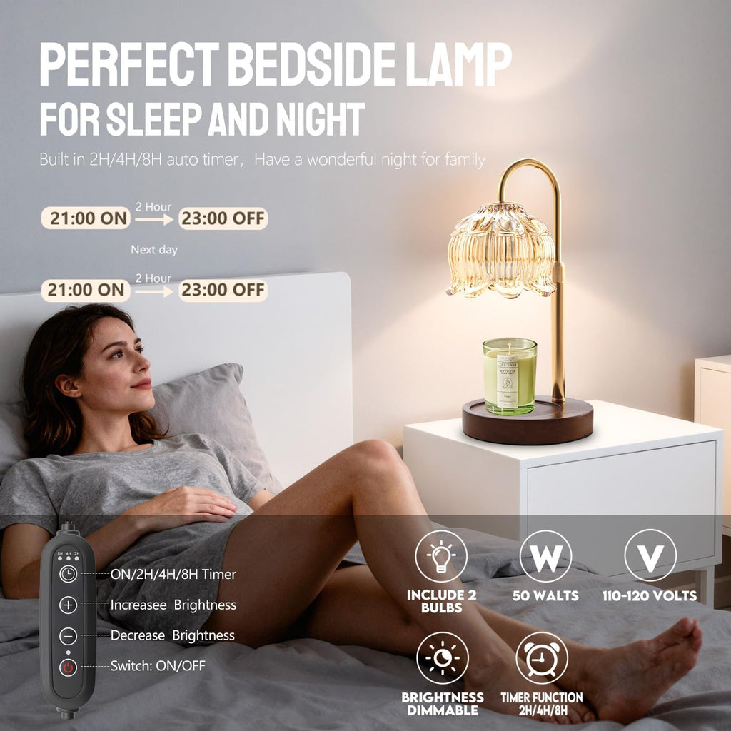 Fragrance Candle Warmer Lamp with 2 Bulbs Electric Candle Warmer with Timer & Dimmer for Home Decor
