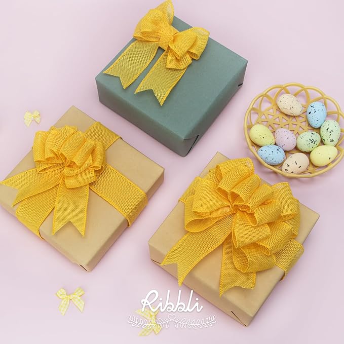 Ribbli Yellow Burlap Wired Ribbon, 1-1/2” Inch x Continuous 20 Yard, Yellow Wired Ribbon for Wreaths,Big Bows,Tree Decoration,Outdoor Decoration