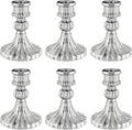 Silver Glass Candlestick Holders, Taper Candle Holders, Set of 6 | Silver glass for taper holders, ideal for wedding centerpieces, parties, dining tables, Thanksgiving and Christmas home decor