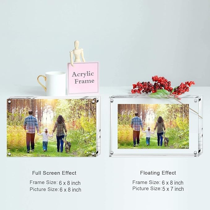 Boxalls 6x8 Inches Acrylic Picture Frame, Double Sided Clear Frameless Photo Frame with Magnetic Desktop Transparent