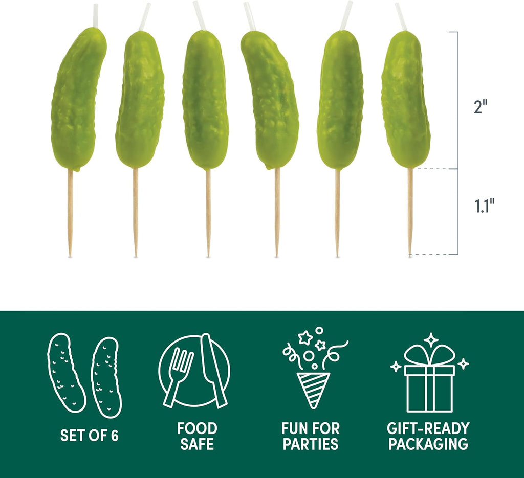 Genuine Fred Pickle Party Candles Set of 6 Quirky Pickle-Shaped Party Birthday Candles 2" Tall Fun and Unique Party Decor Gift-Ready Package