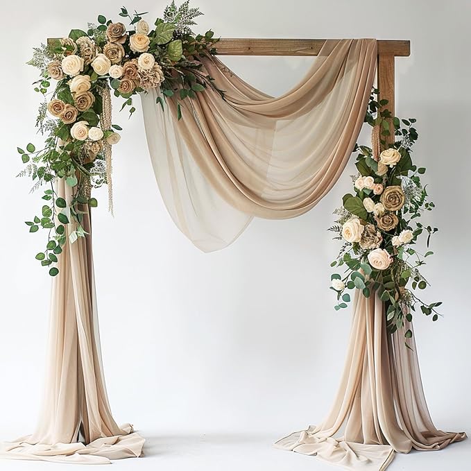 Wokceer Wedding Arch Draping Fabric Nude 28.7" x 20FT Sheer Drapes Backdrop for Ceremony, Birthday Party, Bridal Shower Decoration