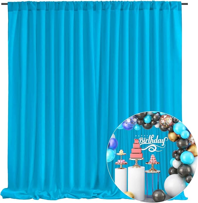 10 x 10 Feet Lake Blue Backdrop Curtain for Partie, Background Curtains for Photoshoot, Birthday, Wedding, Halloween, Thanksgiving, Christmas Day, New Year Party Decorations 5Ft x 10Ft, 2 Panels