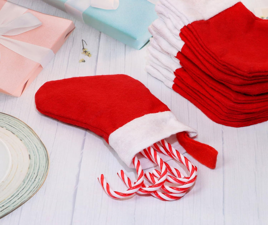 PENTA ANGEL Mini Christmas Stocking 12Pcs Red Snowflake Xmas Socks Knife Spoon Fork Pouch Bags for Thanksgiving New Year Party Silverware Holder Christmas Tree Fireplace Decoration (Classic, Red)