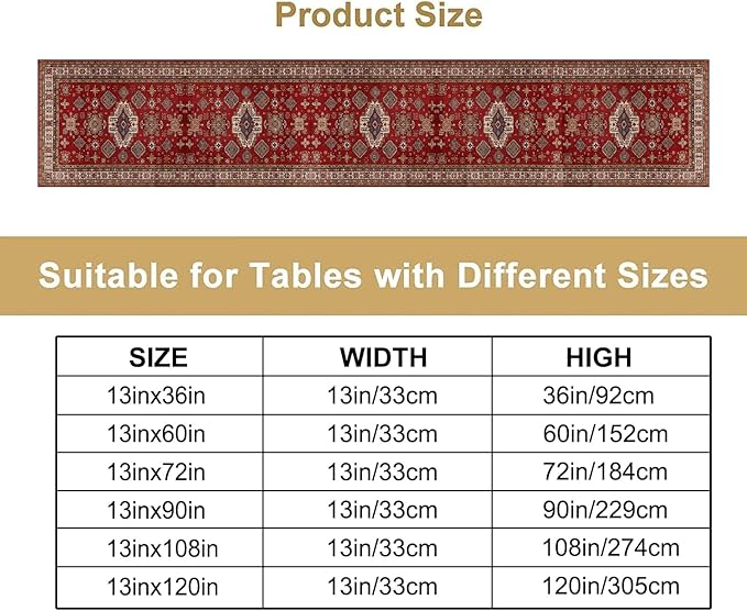 Boho Floral Vintage Table Runner, Retro Red Brown Flower Rustic Country Farmhouse Abstract Pattern for Home Kitchen Table Decor Dining Coffee Room Party Decor 13x36in