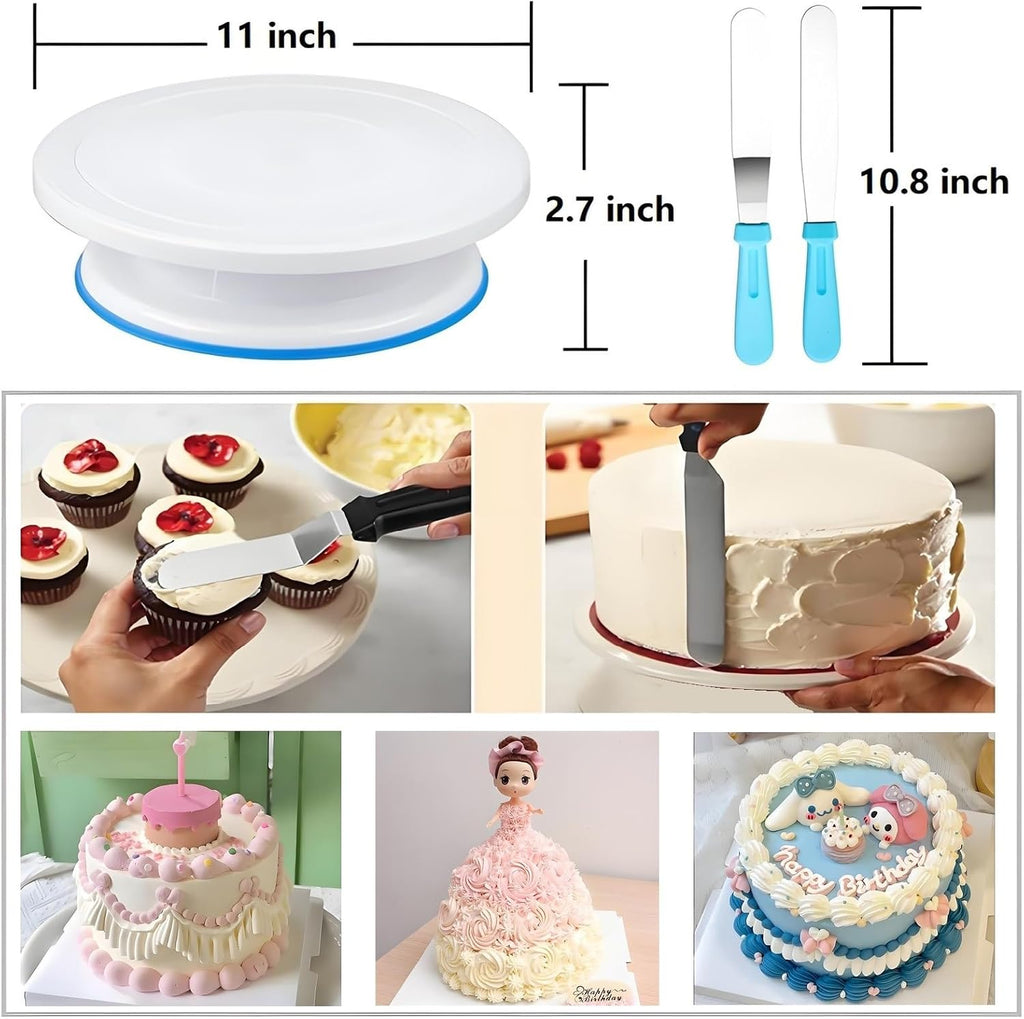 ANSLYQA Cake Decorating Kit, 193 Pcs Baking Tools | Cake Turntable, Leveler, 24 Numbered Icing Tips, 2 Spatulas, 3 Scrapers, 50 Pastry Bags, 50 Cupcake Liners & More, (Blue)