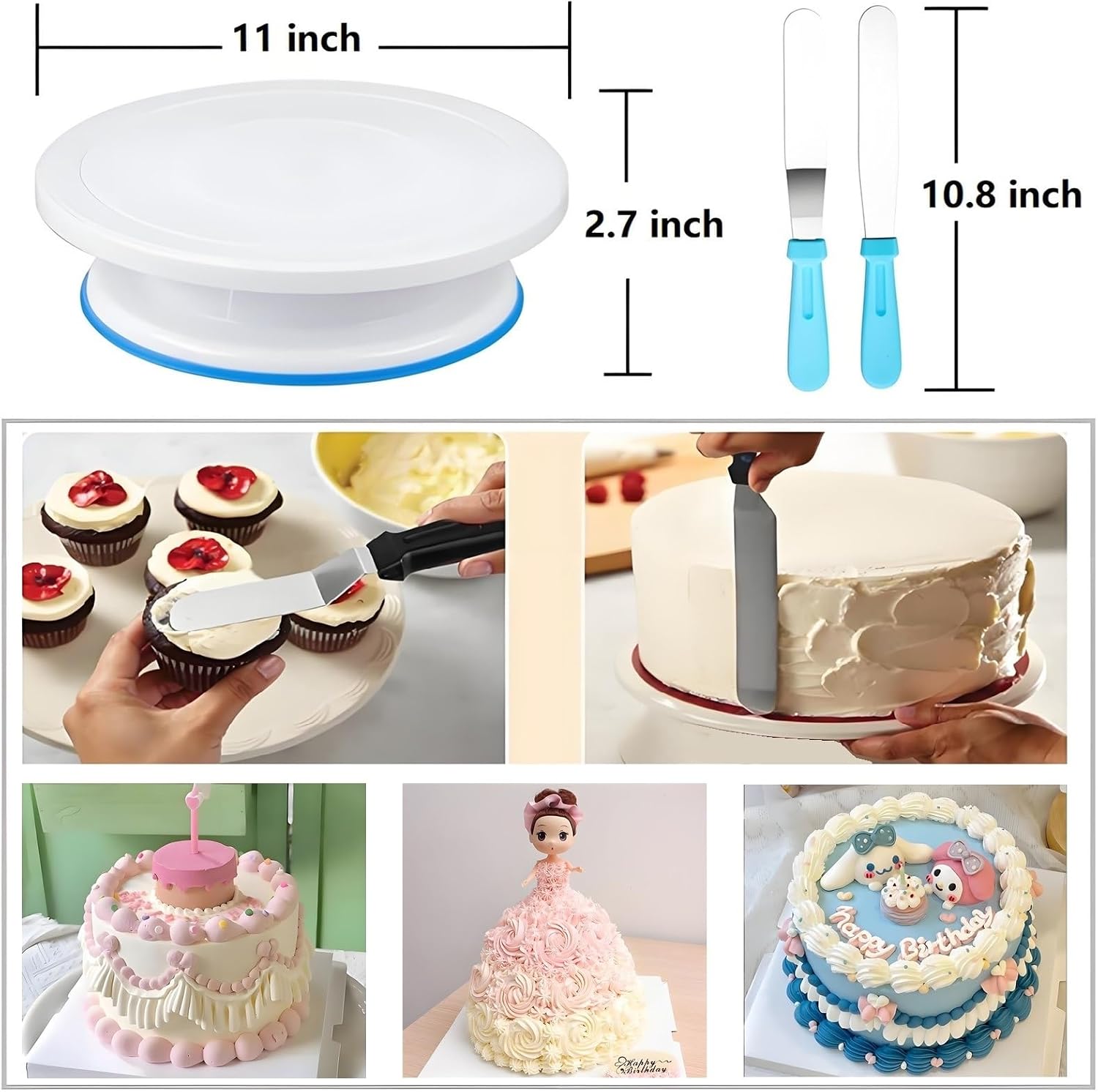 ANSLYQA Cake Decorating Kit, 193 Pcs Baking Tools | Cake Turntable, Leveler, 24 Numbered Icing Tips, 2 Spatulas, 3 Scrapers, 50 Pastry Bags, 50 Cupcake Liners & More, (Blue)