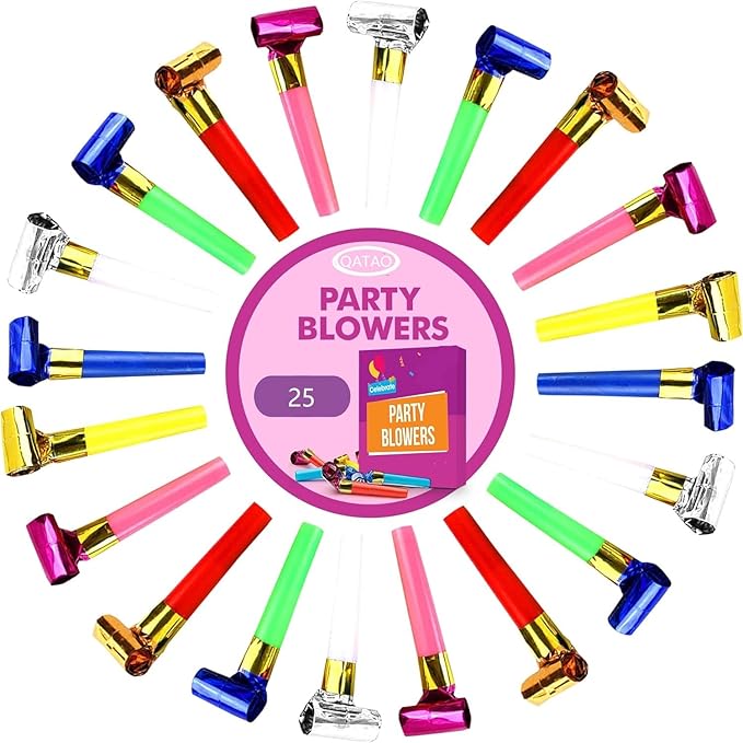 25pcs Party Blowers,Colourful Noisemakers Party Blowouts Squawkers Fringed Noise Maker,Birthday Noisemakers Birthday Blow Horns Party Whistles