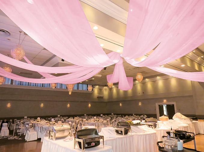 6 Panels Pink Ceiling Drapes for Wedding 5ftx10ft Ceiling Drapes Wedding Arch Draping Fabric Cheesecloth Sheer Curtain Romantic Ceiling Decorations for Weddings Party Banquet Ceremony Stage