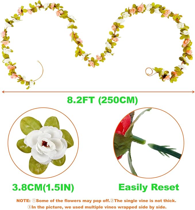 6 Pcs x 8.2 ft Flower Garland Artificial Rose Vine Flowers with Green Leaves Hanging Fake Roses Vine for Room Party Home Wedding Birthday Christmas Wall Arch Decor, Spring Purple Flower