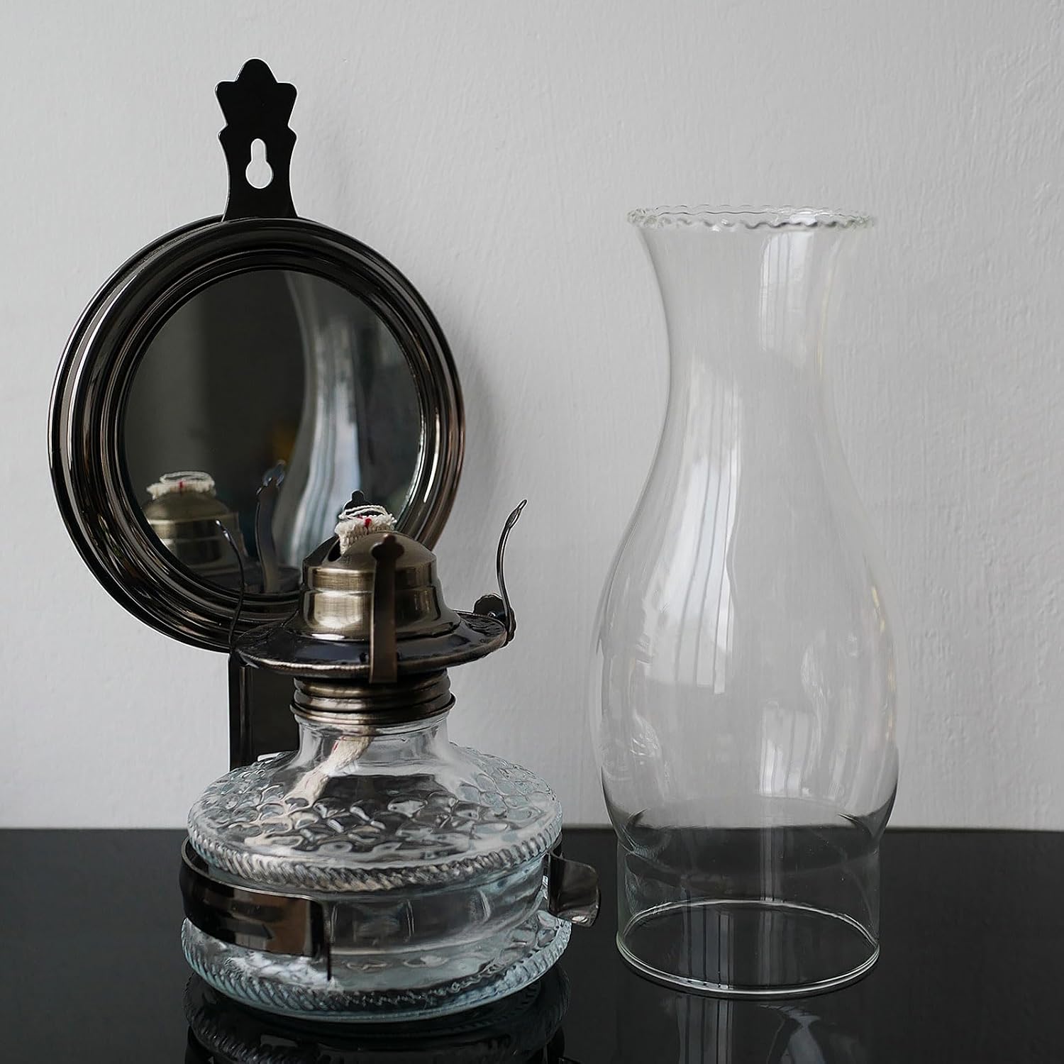 Oil Lamp Chimney 3 Inch Base by 8 1/2 Inch Height Kerosene Lamp Shade Tall Hurricane Lamp Glass Replacement Crimped Top Chimney for Oil and Kerosene Style Lamps