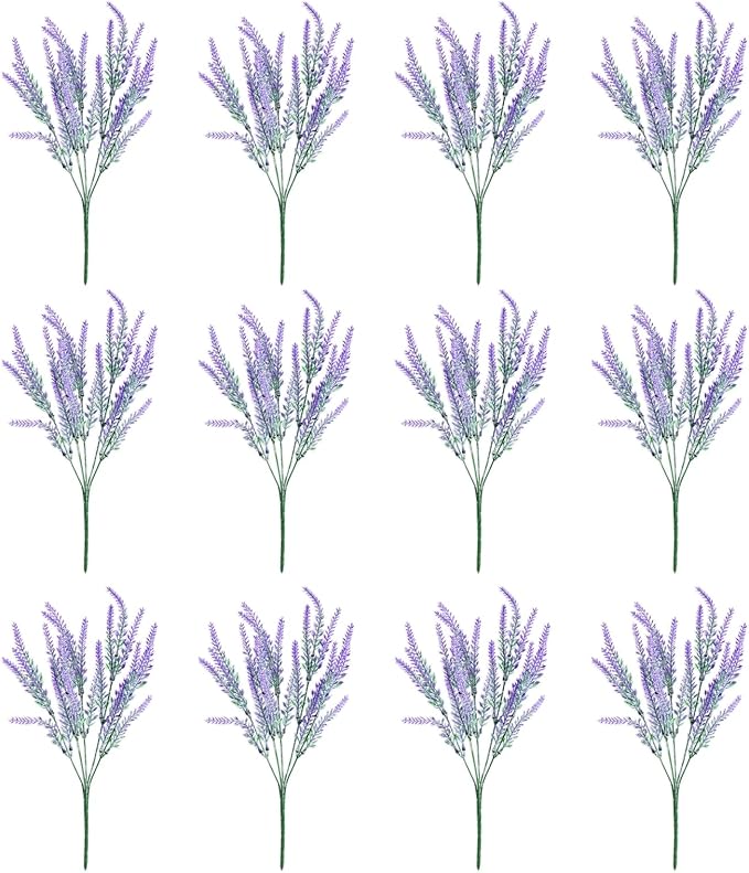 Juvale 12 Bundles Lavender Artificial Flower Stems - 2" D x 3" W x 14" H - Purple - Weather Resistant Artificial Flowers for Outdoors & Wedding Centerpieces & Door Wreaths
