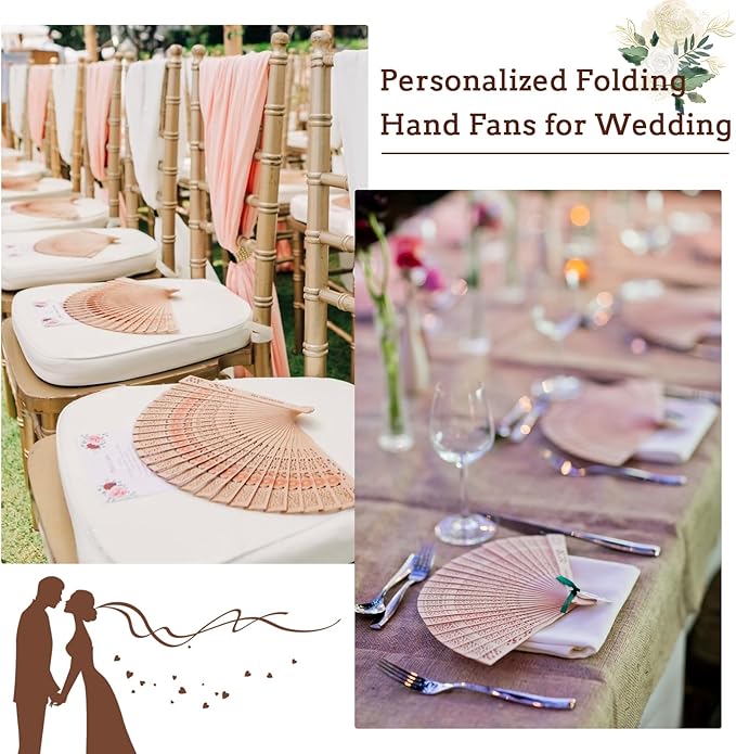 50Pcs Personalized Folding Hand Fans Custom Engraved Summer Wedding Fans,Personalized Wooden Fan Party Favor Bridal Shower Gifts for Guests
