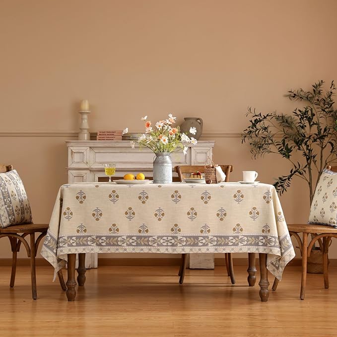 patdrea Designer Beige Long Tablecloth for Rectangle Table,Elegant Linen Floral Pattern French Table Cloth,Decor Cover Cloth for Kitchen Dining Christmas,Thanksgiving,Party,563"x94"-Istana a