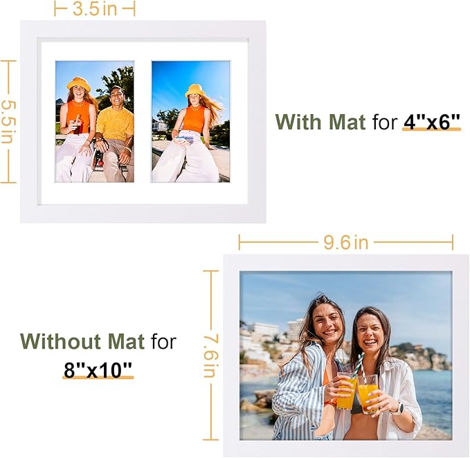 Vittanly 8x10 Collage Picture Frame, Displays 2Pcs 4x6 Pictures with Mat, Photo Frame for Wall Mounting or Table Top with Stand, White, 1 Pack