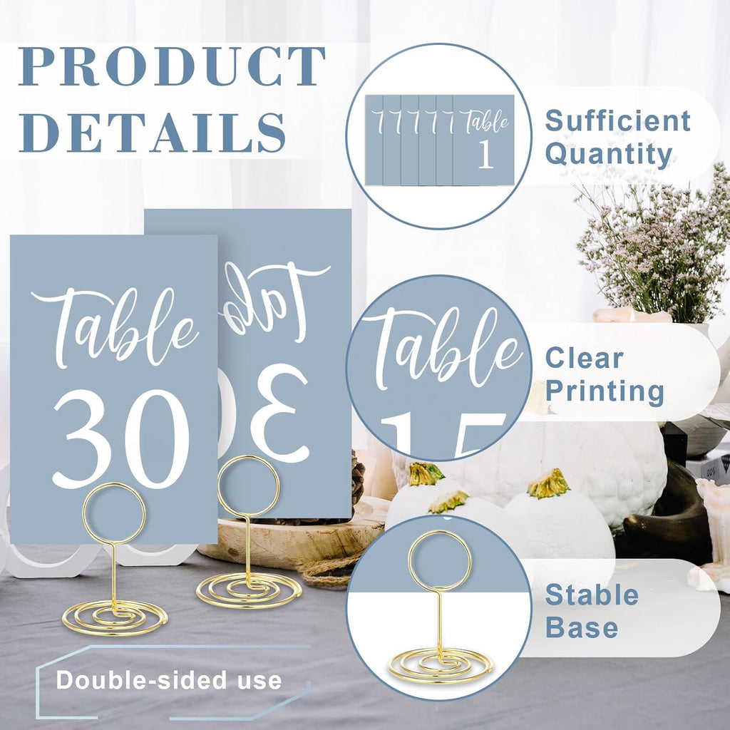 Table Numbers Cards 1-30 Wedding Table Numbers with Holder Table Number Stands Bulk Wedding Table Signs Dusty Blue with Head Table Card for Bridal Shower Wedding Anniversary (Dusty Blue)
