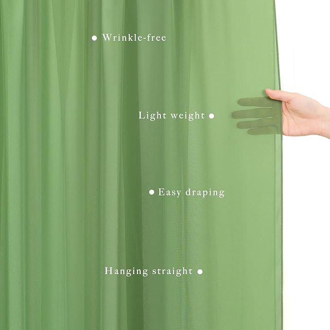 Wedding Arch Draping Fabric 2 Panels 20Ft length x 28" width Sage Green Arch Drapes Chiffon Fabric Sheer Curtains Backdrop for Party Bridal Decorations Wedding Ceremony Ceiling Stage Reception Decor
