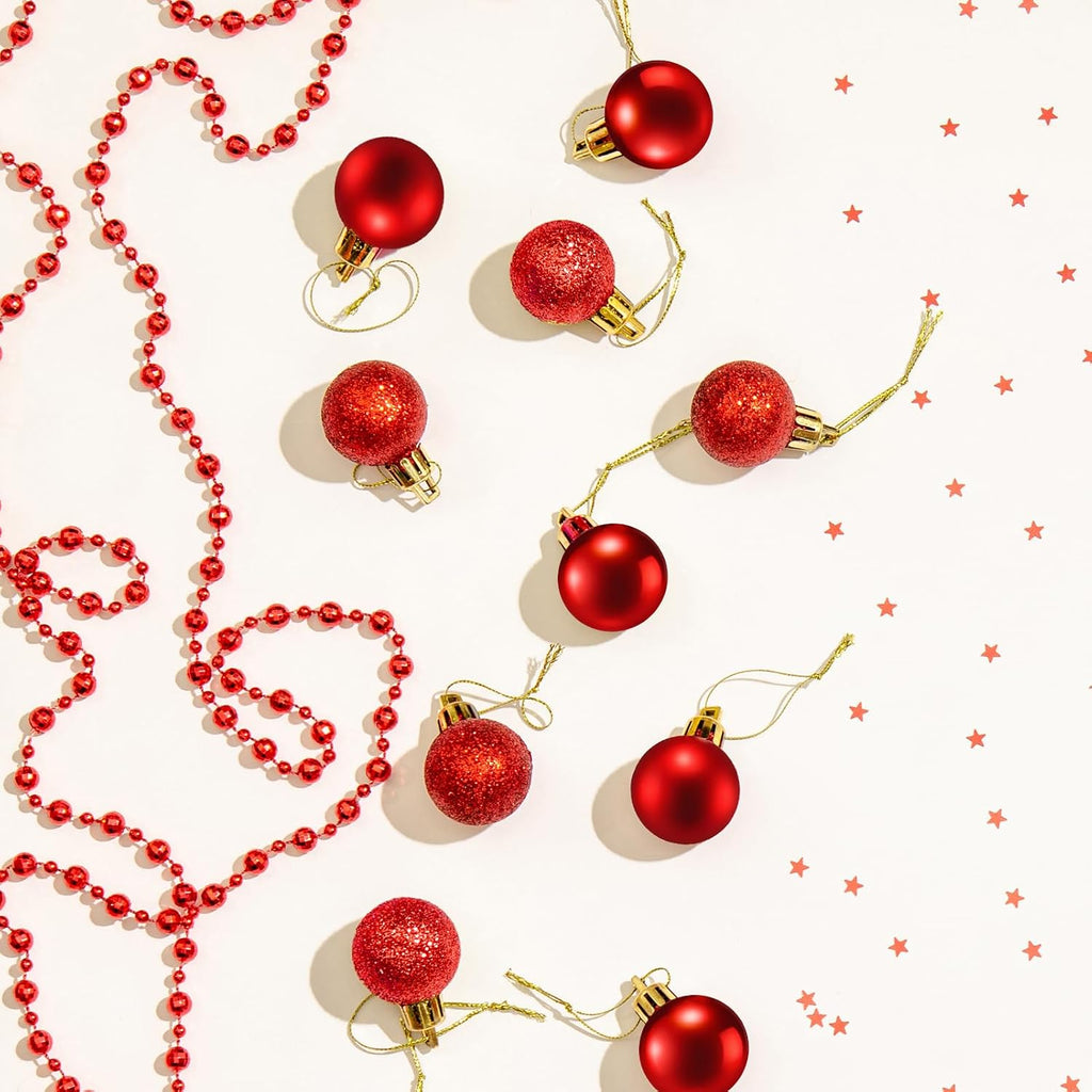 24 Count Small Red Christmas Ornaments Balls, Mini Red Ornaments for Mini Christmas Tree, Small Shatterproof Valentine Tree Decorative Hanging Bulbs Ball for Xmas Outdoor Party Decorations, 1.2 inch