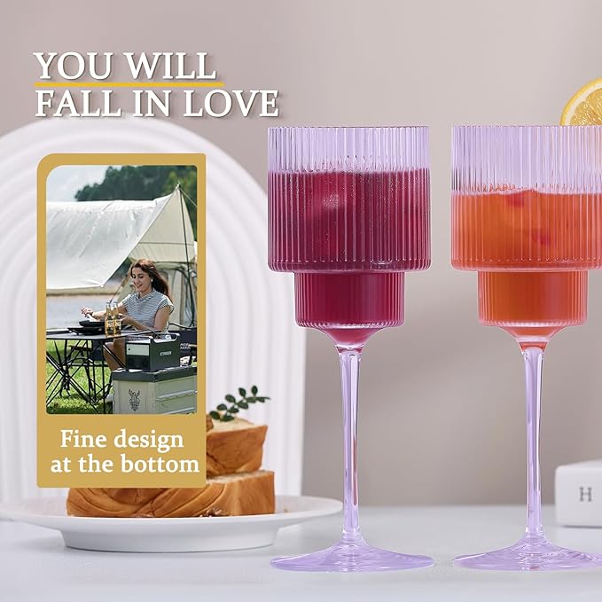Plastic Goblets Wine Glasses - 12Oz Acrylic Wine Glasses Origami Unbreakable Clear Plastic Cocktail Glasses Recyclable Shatterproof Reusable Wine Cups for Parties & Weddings (Purple 1)