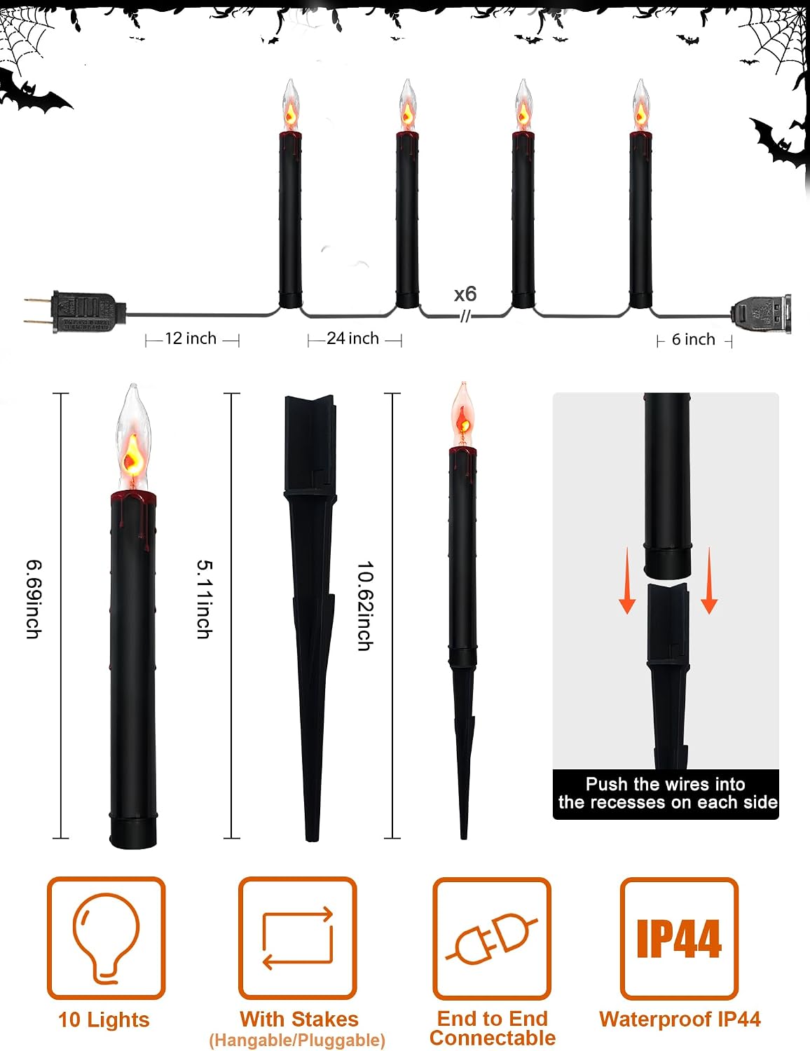 Halloween C18 Flicker Flame Pathway Lights – 19.5FT Plug-in Outdoor Candle Li...
