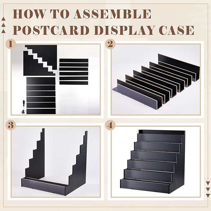 6 Tier Greeting Card Display Stand Black Bamboo and Acrylic Sticker Display Stand Trading Card Holder Retail Photos Shelf for Vendors Craft Collection & Show