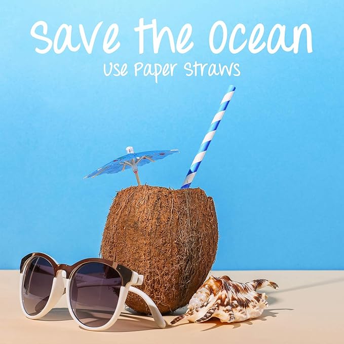 Weemium Paper Straws Disposable - 200 Pack - Durable & Non-Soggy Striped Paper Straws for Drinking in 10 Colors - 100% Biodegradable & Eco-Friendly for Parties, Events, Crafts & Everyday Use
