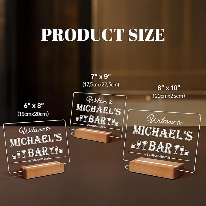 Personalized Bar Gifts for HOME BAR, Custom Name Date Acrylic Light Up Signs, Customized Acrylic Plaque with Night Light, Personalized Night Light for Man Cave Decor