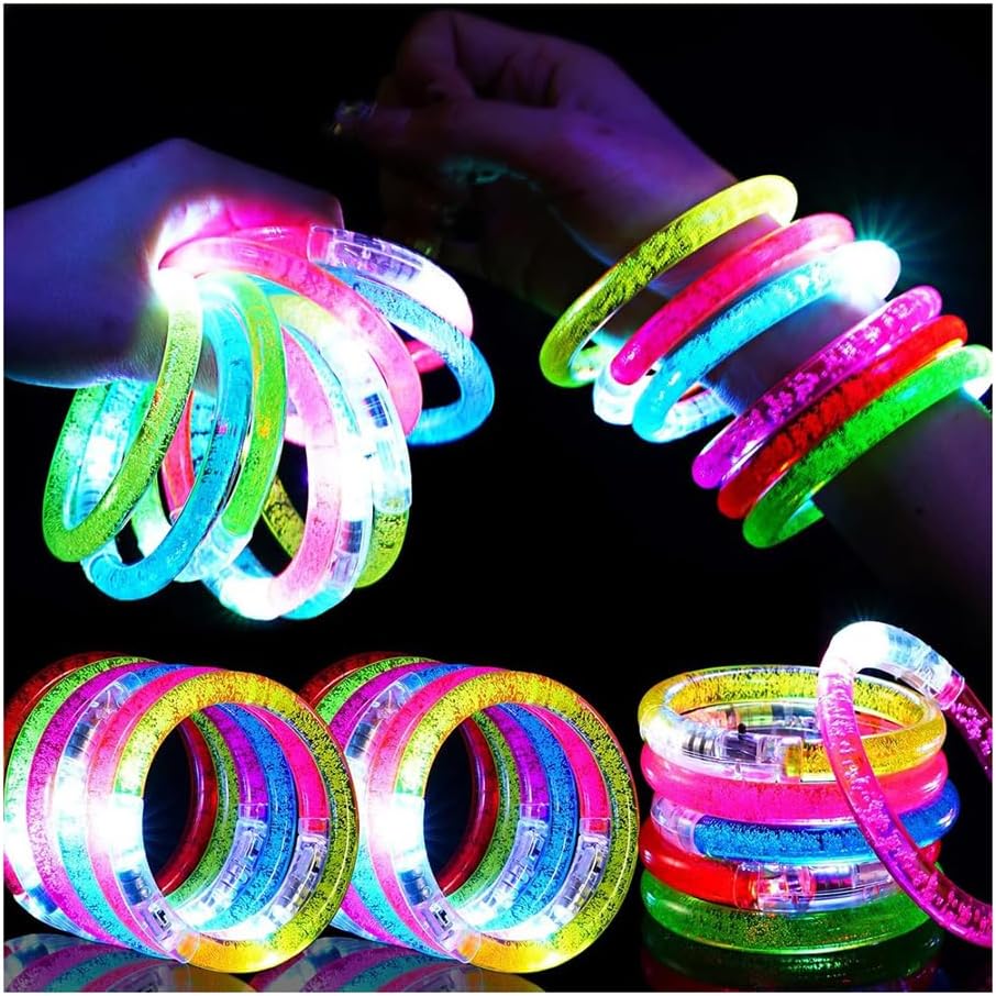 24Pcs Glow in the Dark Party Supplies for Kids/Adults, Flashing Light up Toys LED Bracelets Halloween Glow Sticks, Party Favors Carnival Birthday Concert Gifts Accessory