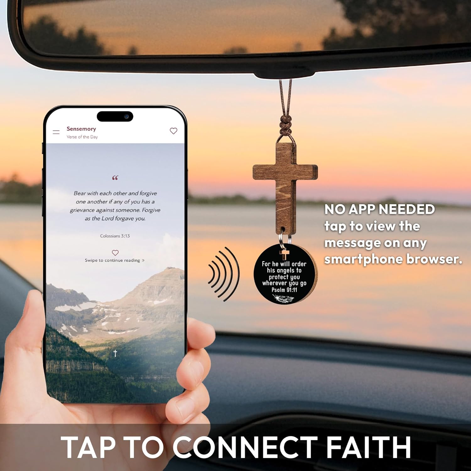 Christian Gifts for Men, Daily Bible Verse Cross for Car Mirror Hanging | Scan with Your Smartphone for a Daily Scripture, Wooden, 2,7"x1,2", Handmade, Durable