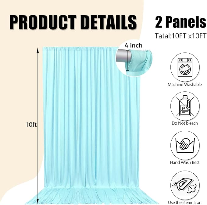 10ft x 10ft Lake Blue Backdrop Curtains for Parties, Fabric Satin Background Curtain with Rod Pockets for Weddings, Birthday, Baby Shower, Photography, Graduation Party Backdrop Drapes, 2 Panels