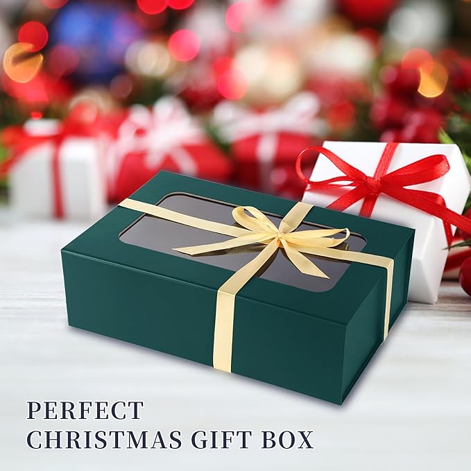 Green Large Gift Boxes with Window, 13.5"x9"x4.3" Bridesmaid Boxe for Gift Giving,Birthday Gift Box with Magnetic,Closure Lid Gift Boxes for Presents,Cute Boxe,Luxury for Gift Packaging,Gift Box for Wrapping Gifts