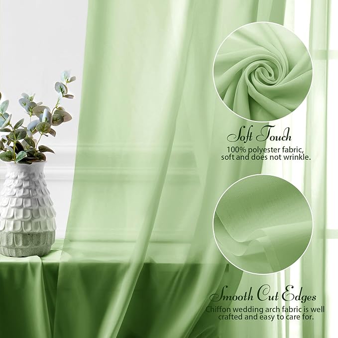 SiinvdaBZX 2 Panels Wedding Arch Draping Fabric 30" x 20Ft Sage Green Sheer Chiffon Fabric Outdoor Extra Long Decorative Drapery Fabric for Party Ceremony Ceiling Curtain Backdrop
