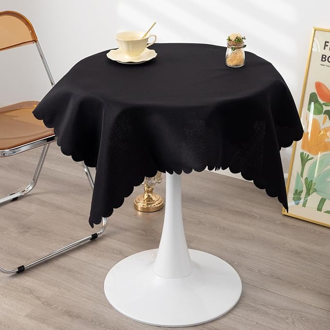 Square Black Tablecloth 43 x 43 Inch Polyester Fabric Washable Table Cloth Decorative Wrinkle Resistant Solid Color Table Cover for Kitchen Dinning Party Wedding Camping